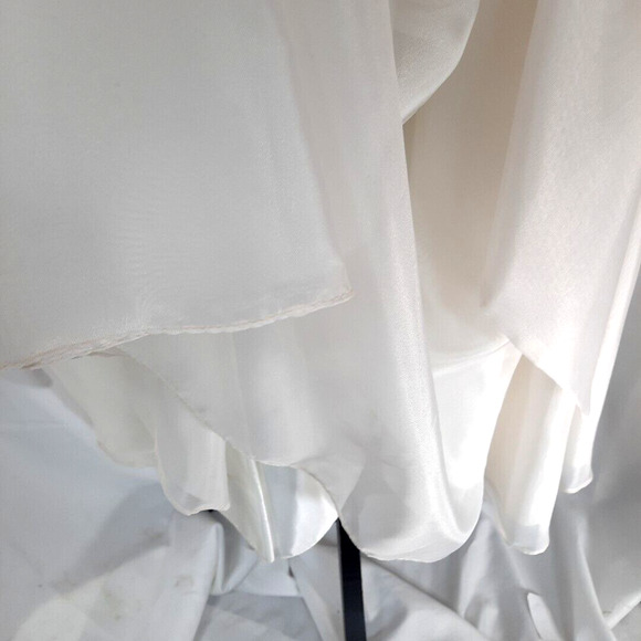 Vintage 80s Satin Chiffon Puff Sleeve Drop Waist Dress Size 16 Formal Wedding - Picture 14 of 16